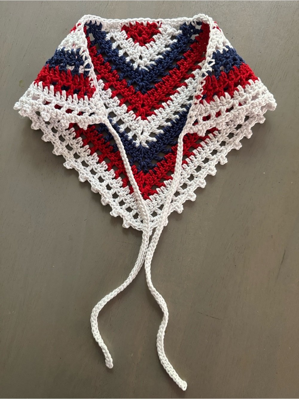 Handmade Crochet Bandana in Patriotic Red White & Blue 100% Cotton